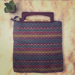 Duro Olowu beaded bag with wooden handle